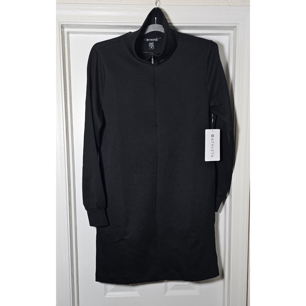 NWT Athleta Allure 1/4 Zip Dress Size Medium Black Stretch Soft Sport
